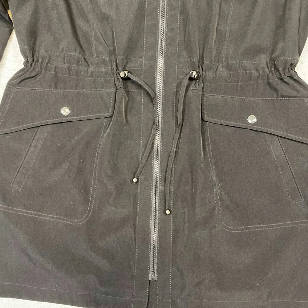 Liz Claiborne Womens Black Anorak Jacket Leopard Lining XL Drawstring Waist - Picture 6 of 12